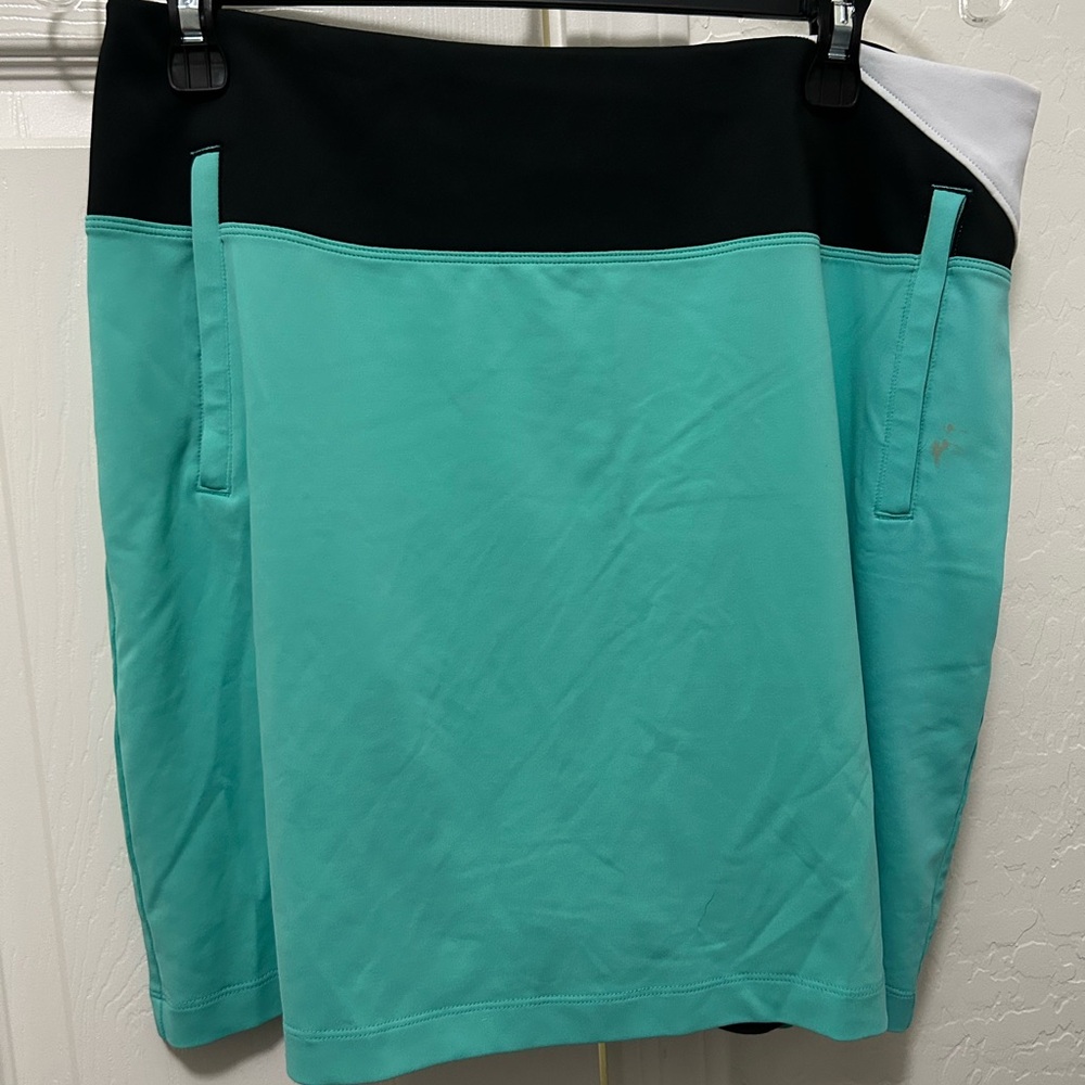 Teal and Black Athletic Skort with zipper pocket spf 50 plus protection